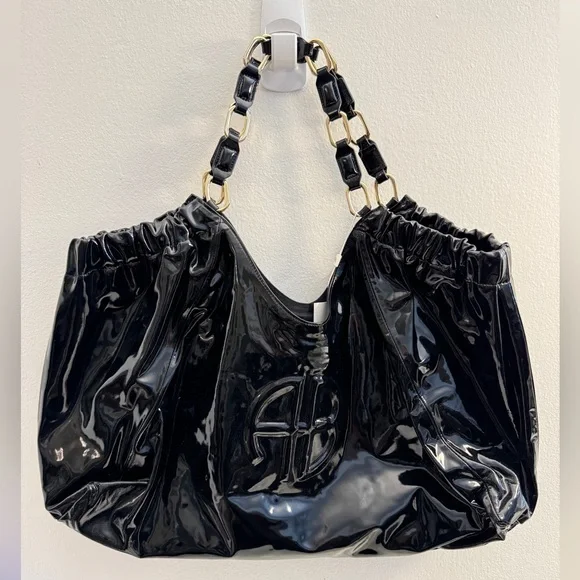 New- Anine Bing Kate Bag in High-Shine Black - Picture 6 of 11